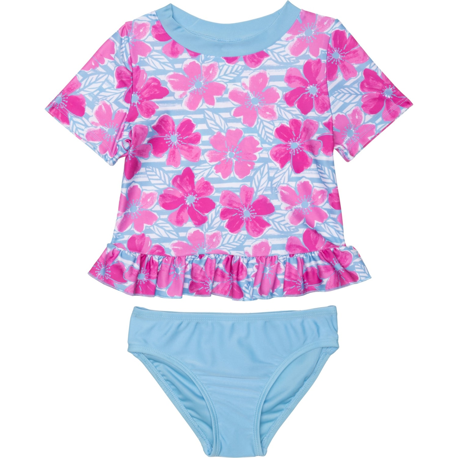 Floatimini Little Girls Floral Peplum Rash Guard Set - UPF 50+, Short ...