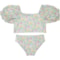 Floatimini Little Girls Flower Puff Sleeve Crop Swim Shirt and Bikini Bottoms Set - UPF 50+, Short Sleeve in Multi
