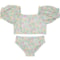 9KCGH_2 Floatimini Little Girls Flower Puff Sleeve Crop Swim Shirt and Bikini Bottoms Set - UPF 50+, Short Sleeve