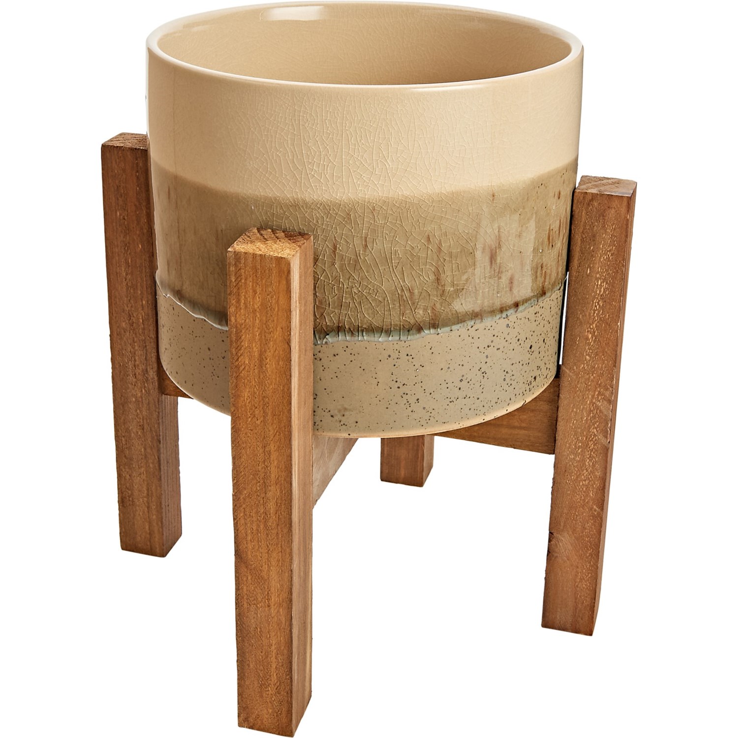 Flora Bunda AshFinish Ceramic Planter with Wood Stand 11x9.75