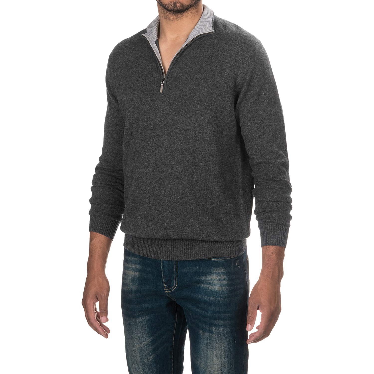 Forte Cashmere Classic Sweater – Zip Neck (For Men)