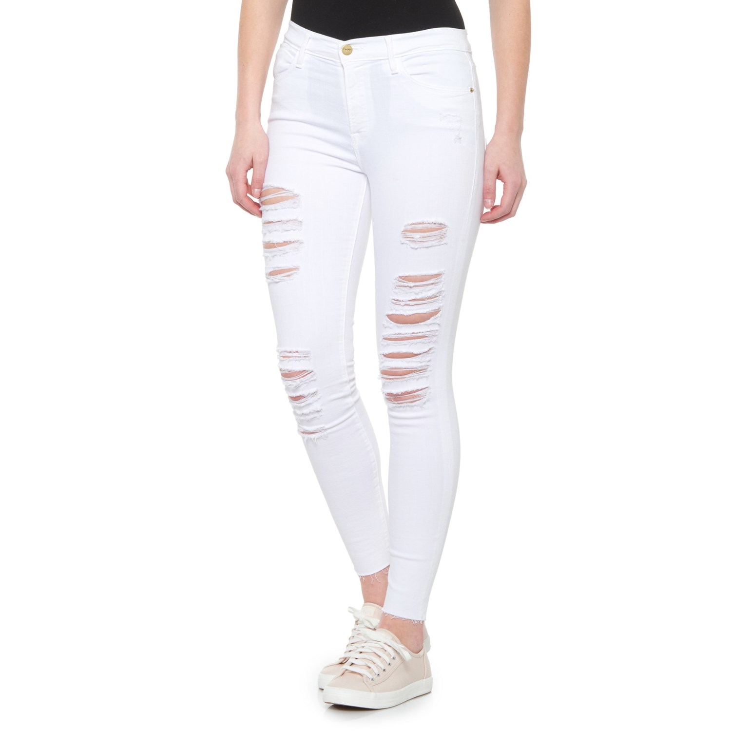 white distressed ankle jeans