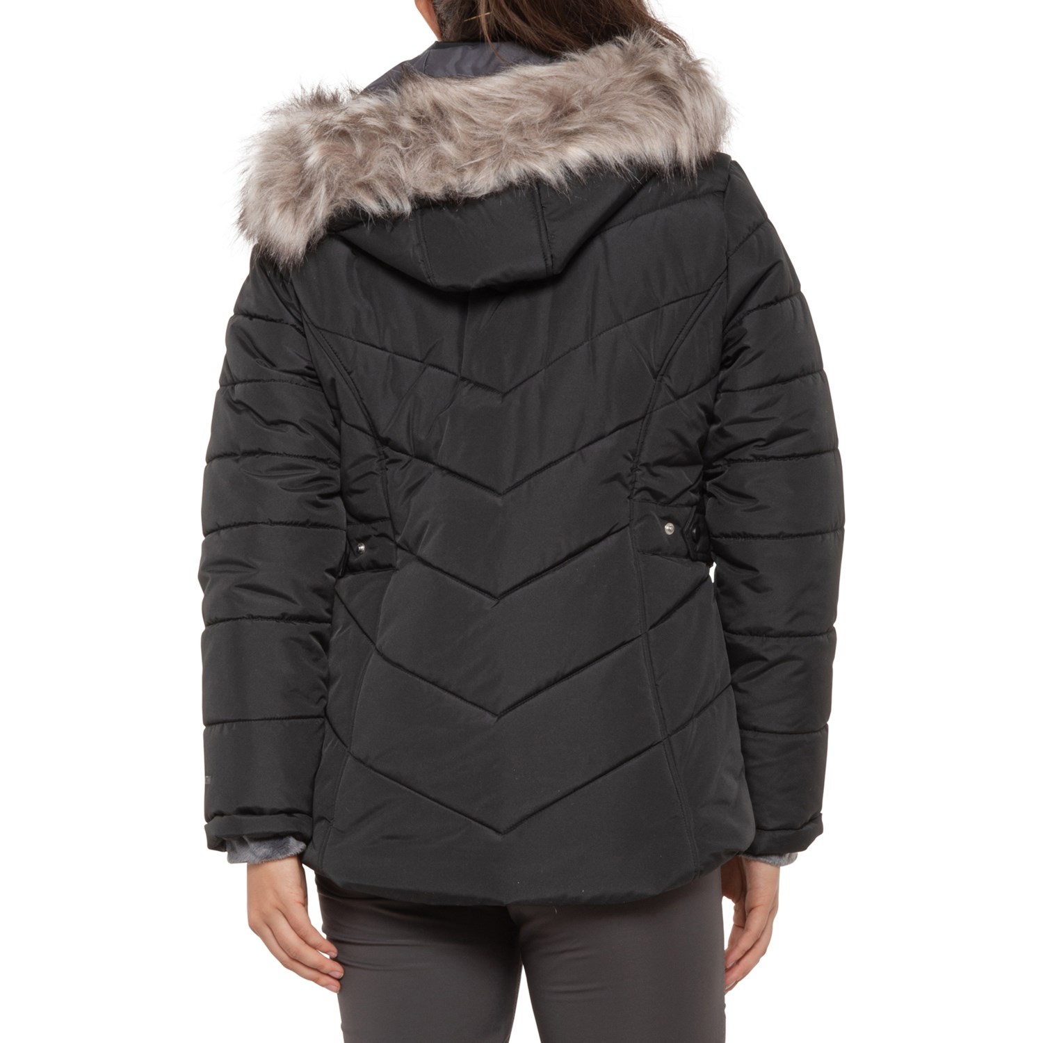 black puffer jacket fur hood womens