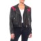576GP_3 Free People Black-Rose Print Solid Pleather Moto Jacket (For Women)