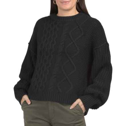 Free People Dream Cable Crew Neck Sweater in Black