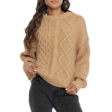 Free People Dream Cable Crew Neck Sweater in Classic Camel