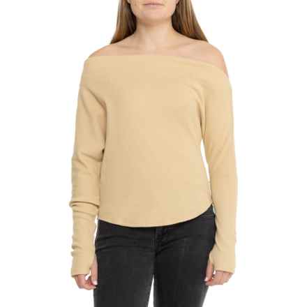Free People Fuji Thermal Off-the-Shoulder Shirt - Long Sleeve in Light Sand