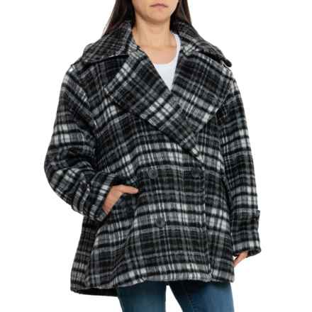 Free People Highlands Wool Peacoat in Black And White Combo