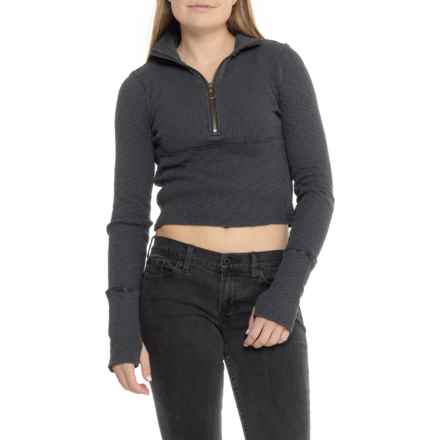 Free People Midnight Shirt - Zip Neck, Long Sleeve in Black