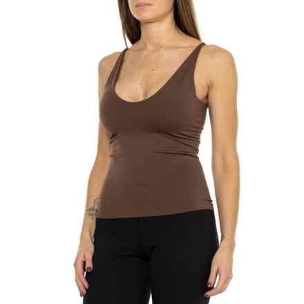 Free People Seamless V-Neck Camisole - Built-In Bra, Sleeveless in Chocolate