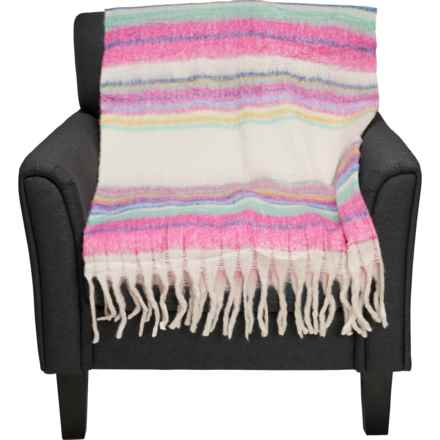 Free People Skye Stripe Fringe Throw Blanket - 50x60” in Ivory