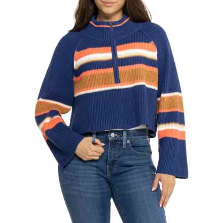 Free People Striped Greta Sweater - Zip Neck in Indigo Pura Combo