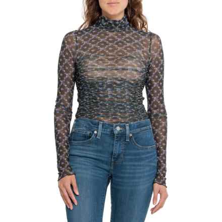 Free People Under It All Printed Mesh Thong Bodysuit - Long Sleeve in Oxford/Sang