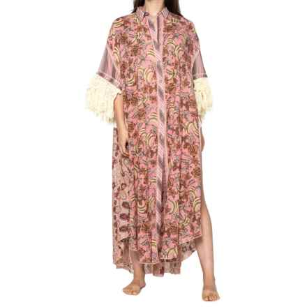 Free People Watching Waves Maxi Cover-Up Shirt - 3/4 Sleeve in Mauve