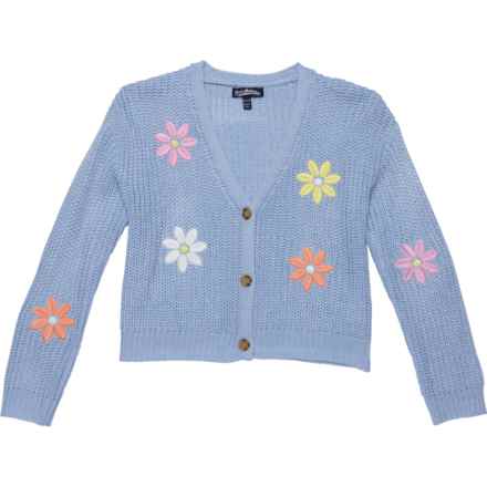 FRESHMAN Big Girls Flower Embroidered Cardigan Sweater in Blue