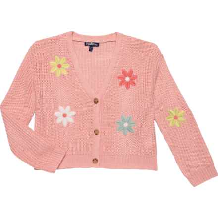 FRESHMAN Big Girls Flower Embroidered Cardigan Sweater in Pink