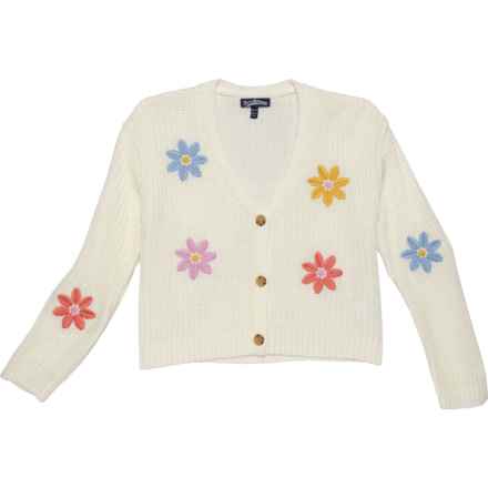 FRESHMAN Big Girls Flower Embroidered Cardigan Sweater in White