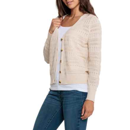 Frye Pointelle V-Neck Cardigan Sweater in Natural