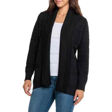 Frye Textured Stitch Shawl Collar Open Cardigan Sweater in Black