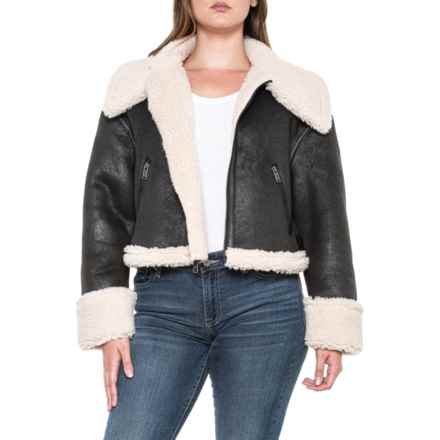 Frye Vegan Leather and Faux-Shearling Crop Jacket in Black