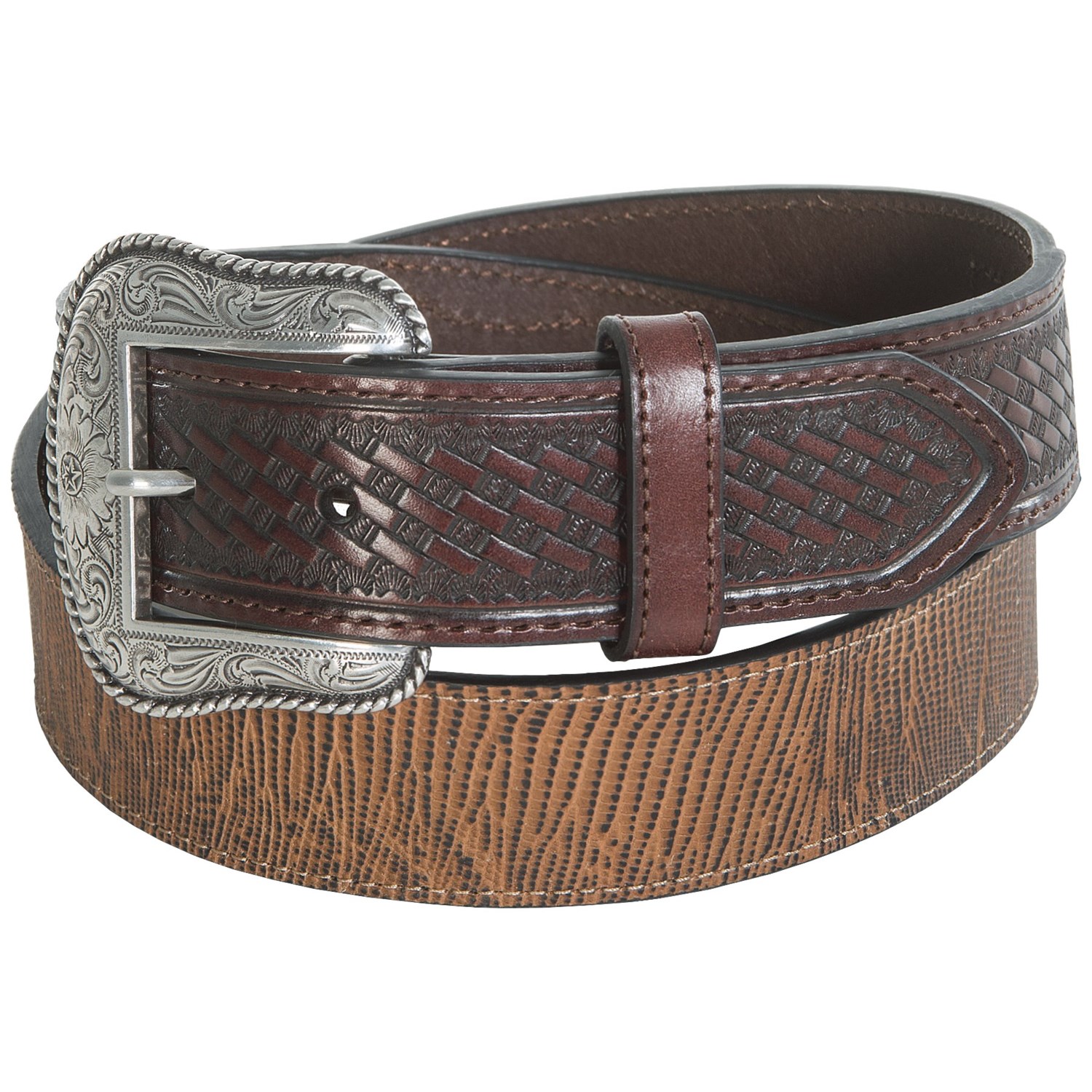 G Bar D Distressed Basket-Weave Leather Belt (For Men)