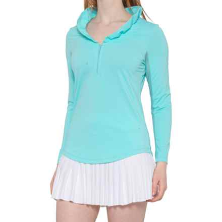 G Lifestyle Solid Zip Mock Neck Long Sleeve Top - Coral main image 1
