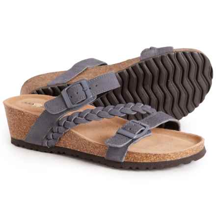 Gaahuu Asymmetric Braided Strap Wedge Sandals - Suede (For Women) in Grey