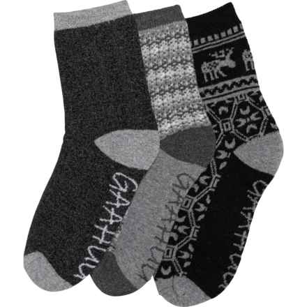 Gaahuu Boys and Girls Super Soft Cushioned Socks - 3-Pack, Crew in Black Moose, Grey Allover Fairisle, Grey Solid