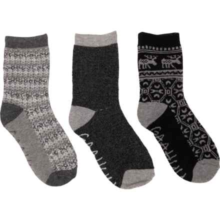 Gaahuu Boys and Girls Super Soft Cushioned Socks - 3-Pack, Crew in Black Moose, Grey Allover Fairisle, Grey Solid