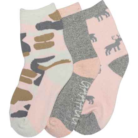 Gaahuu Boys and Girls Super Soft Cushioned Socks - 3-Pack, Crew in Pink Allover Moose, Pink Camo, Grey Solid