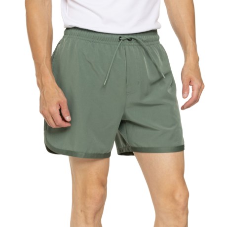 Gaiam Lunge Storm Stretch-Woven Shorts - 5”, Built-In Brief in Duck Green