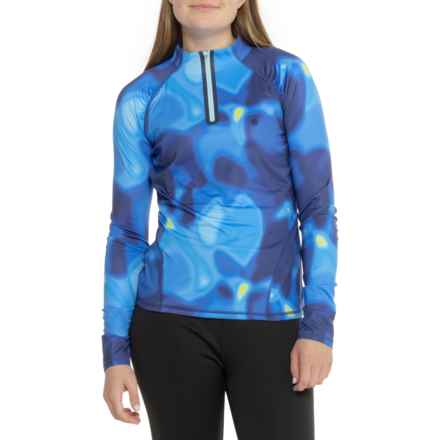 G/FORE Bokeh Blur Tech Jersey Ruched Base Layer Top - Zip Neck, Long Sleeve in Blue Multi