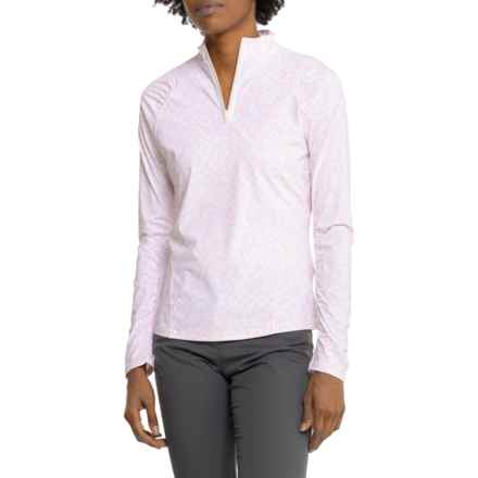 G/FORE Distorted Check Cooling Ruched Shirt - Zip Neck, Long Sleeve in Cameo