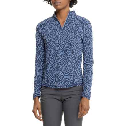 G/FORE Distorted Check Cooling Ruched Shirt - Zip Neck, Long Sleeve in Twilight