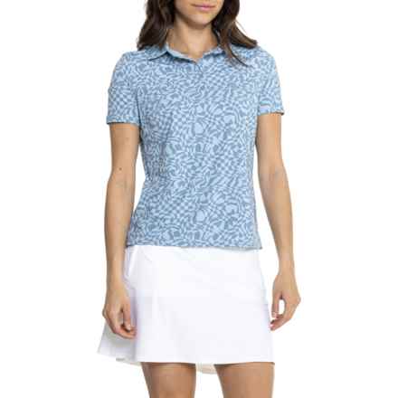 G/FORE Distorted Check Silky Tech Nylon Polo Shirt - Short Sleeve in Fjord