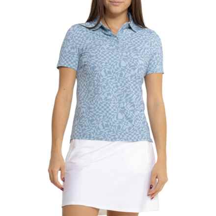 G/FORE Distorted Check Silky Tech Nylon Polo Shirt - Short Sleeve in Fjord