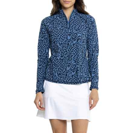 G/FORE Distorted Check Silky Tech Shirt - Zip Neck, Long Sleeve in Twilight