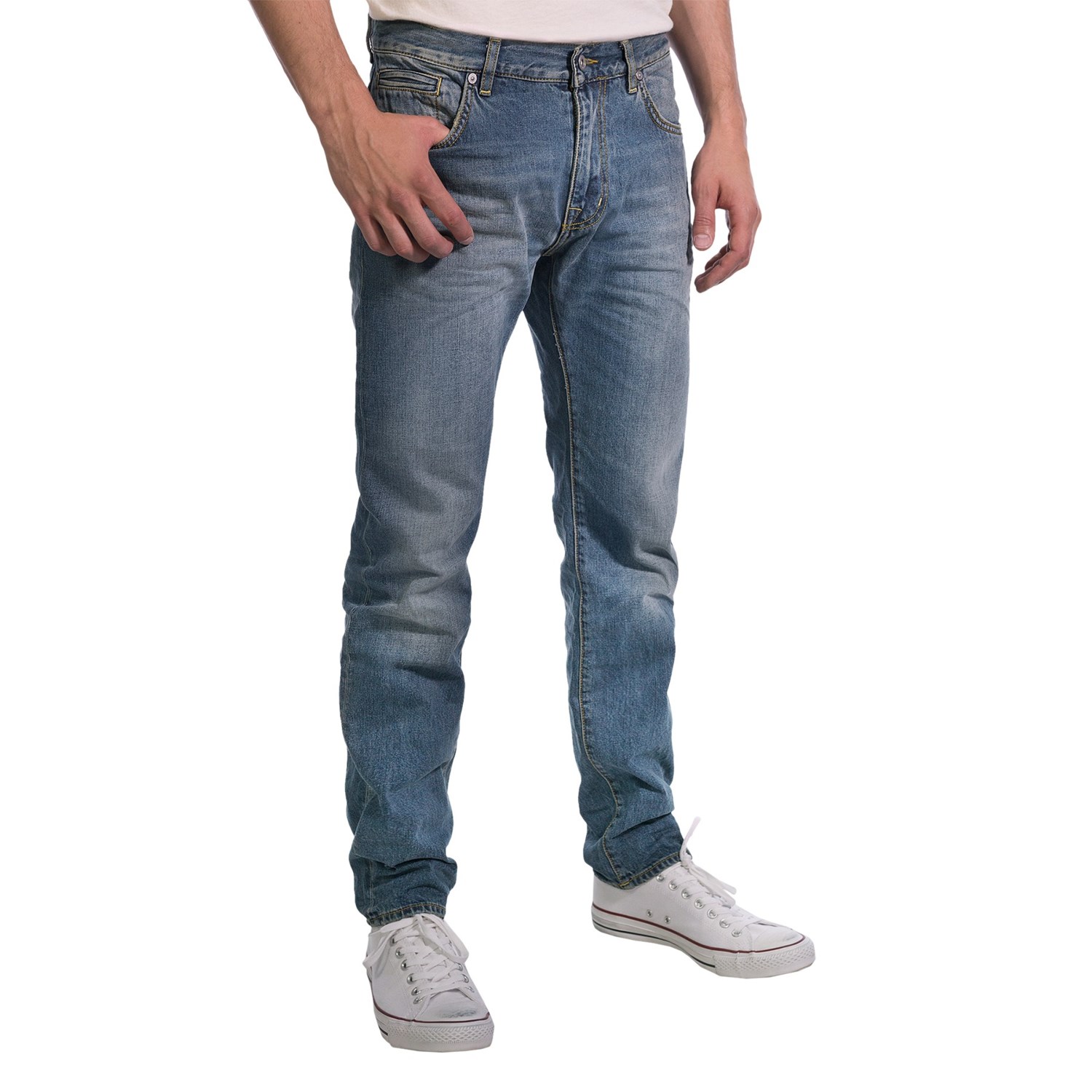 Gant Worn In Jeans - Low Rise, Tapered Leg (For Men) in Mid Blue Worn