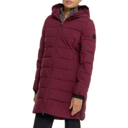 Gerry Halfmoon Stretch Active Hooded Puffer Jacket - Insulated, 3/4 Length in Sangria