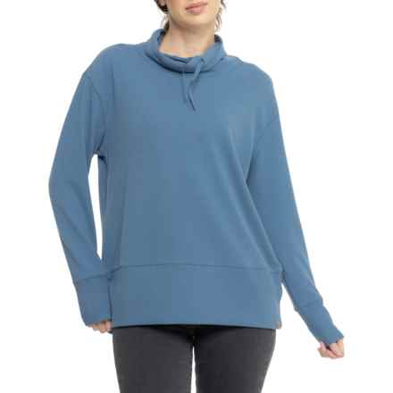 Gerry Positano Twisted Rib Cowl Neck Shirt - Long Sleeve in Marine