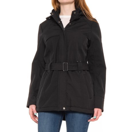 Gerry Wintry Long Soft Shell Hooded Jacket with Belt in Black