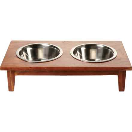 Go Home Acacia Wood Pet Feeder with Stainless Steel Bowls in Natural