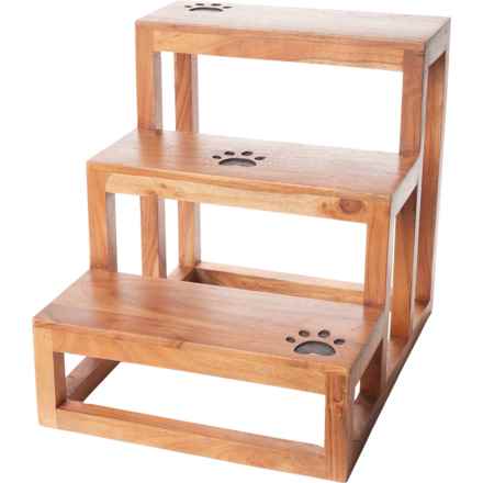 Go Home Acacia Wood Pet Stairs - 17x18x15” in Natural