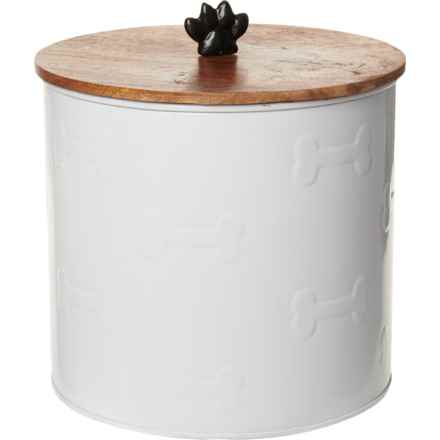 Go Home Iron Pet Storage Container with Wooden Lid - 10x9.25” in White