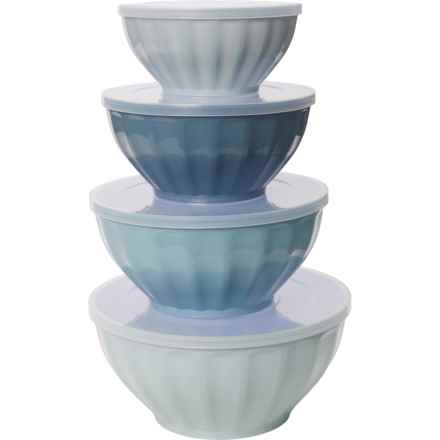 GOURMET HOME Fluted Mixing Bowl with Lids Set - 4-Piece in Blue Ombre