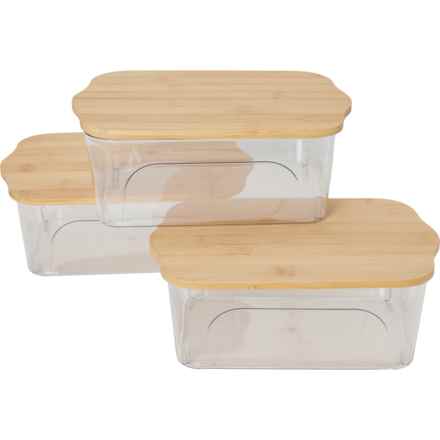 GOURMET HOME Pantry Bins with Bamboo Lids - Set of 3, Extra Small in Clear Natural