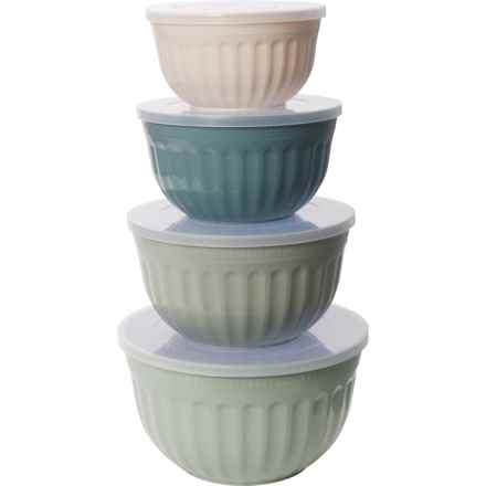GOURMET HOME Scalloped Mixing Bowls Set with Lids - 4-Piece in Green Ombre