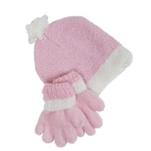 Grand Sierra Sparkle Chenille Hat and Gloves Set (For Little Girls) in Pink - Closeouts