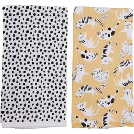 Great American Linens Cats and Polka Dots Kitchen Towel Set - 2-Pack, 18x28” in Yellow