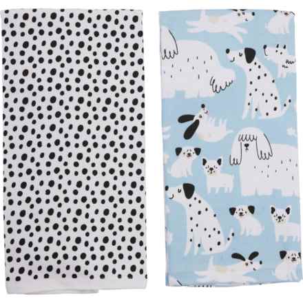 Great American Linens Dogs and Polka Dots Kitchen Towel Set - 2-Pack, 18x28” in Blue